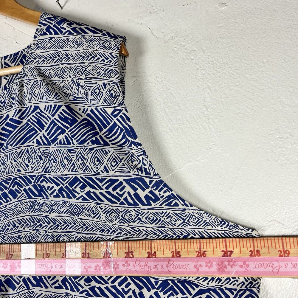 Bogari Woman 100% Silk Sleeveless Tunic Top Blue White Tribal Print Size 24W - Picture 8 of 13